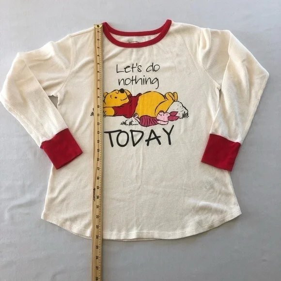 Disney Winnie The Pooh & Piglet Waffle Loungewear Pajamas Ladies Top L Bottom M - Picture 9 of 15